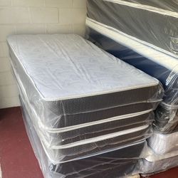 Twin Size Mattress 10 Inches Set With Box Springs And Metal Bed Frame New From Factory Delivery Same Day