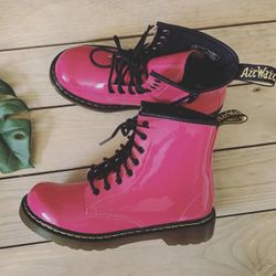 Kids Size 3 Dr Martens 1460 Junior Boots In Patent Pink Leather