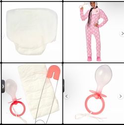 Adult Pi nk Baby Jumpsuit P ink Big Baby Costume K it -
