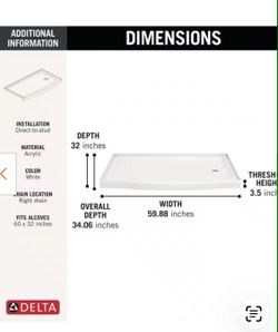 BRAND NEW IN BOX CURVED SHOWER 🚿 BASE 60"X32" RIGHT SIDE DRAIN