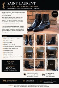 Saint Laurent (YSL) Wyatt Harness Boots – Men’s US 8 (EU 41) – Excellent Condition – Authentic