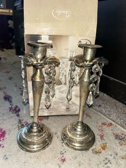 Vintage Silver Crystal Candle Stick Holders