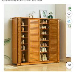 Bamboo 13 Tiers 33 Pairs Organizer Shoes Rack Blind with Door, Brown, for Entryway