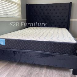 King Black Chanelle Wingback Bed With Orthopedic Mattress Included 
