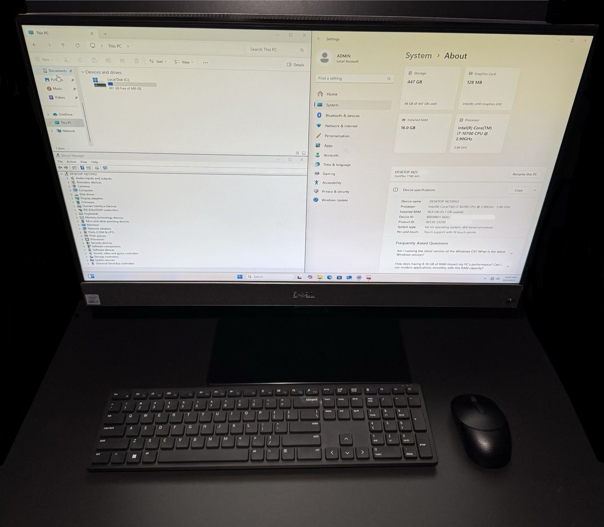DELL OPTIPLEX 7780 27" TOUCHSCREEN ALL IN ONE, i7, 16GB DDR4, 480GB SSD, WIN11 PRO