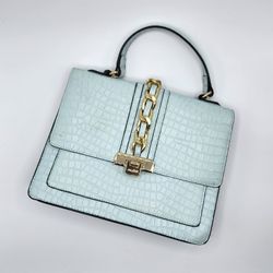 Aldo Glenda Croc Embossed Light Blue Satchel Gold