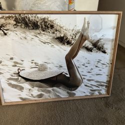 41.5” X 32” Large Wood Frame Black & White Beach Photo