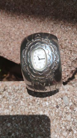 Sterling silver cuff bracelet with Timex watch face