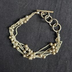 Vtg 925 Sterling Silver Bracelet Multi Chain With Movable Beads Fits 7"-8"