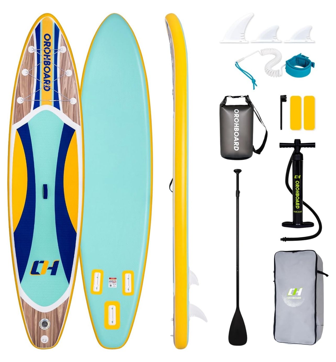 11'6 Inflatable Stand Up Paddle Boards Complete SUP Accessories Includes 3 Fins/Paddles/Backpack/Hand Pump/Leash/Waterproof Storage Bag/Repair Kit Woo