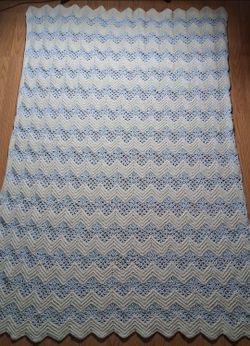 Handmade Blue and Cream Chevron Crochet Blanket