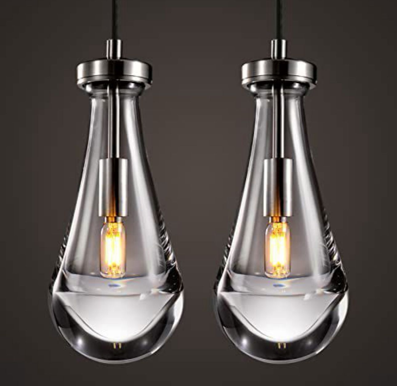 Joyunleo Raindrop Pendant Lights Set of 2, Nickel Pendant Lights Kitchen Island, Brushed Nickel Kitchen Island Light Dining Room Light 