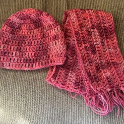 Child's Shades of Pink  Hat and Scarf Set Little Girls 4-8 Years  Hand Crochet