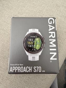 The Garmin Approach S70 is a premium GPS golf smartwatch featuring a vibrant AMOLED touchscreen, preloaded maps for over 43,000 courses worldwide, an