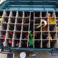 Tackle Box With Multiple Fishing Lures. 