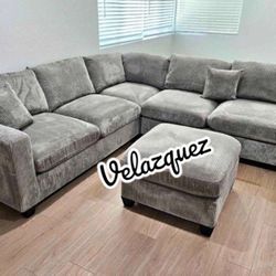 ✅️✅️ 4pc for grey corduroy fabric upholstered sectional sofa with ottoman ✅️✅️