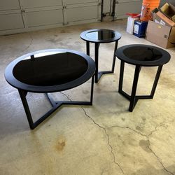 Black Round, Coffee Table, And End Tables