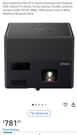 Epson EF12 Smart Streaming Laser Projector, HDR, Android TV, Movies, Family Gaming, Portable, sound by Yamaha, 3LCD, Full HD 1080p, 10