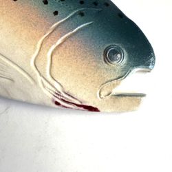 Amazing Artist Signed Sallie Herling Ceramic Rainbow Trout Fish Studio Pottery 14” x 6” Wall Art   Sallie Herling Handbuilt Ceramic Animals 