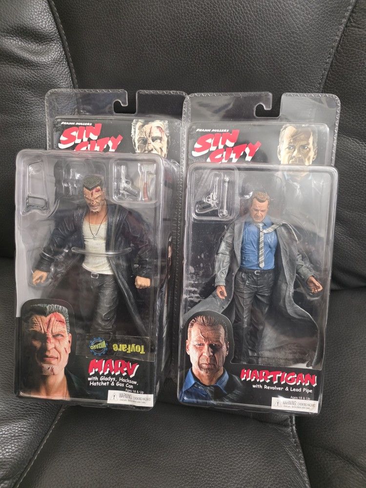 Marv and Hartigan Color Figures - NECA - Frank Miller's Sin City - 2005 - 2 Figure Lot - New Sealed