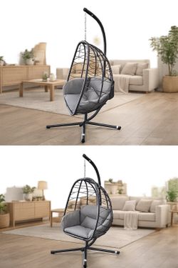Newly Assembled Indoor Outdoor Wicker Egg Chair Swing in Style with Stand