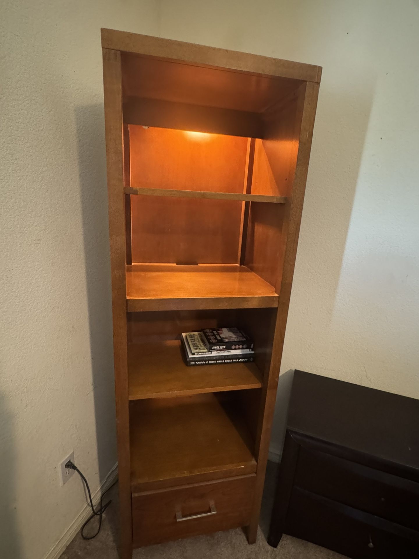 Set Of 2 Chris Madden Wood Shelves With A Glass Shelf And Drawer