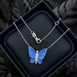 Butterfly Necklace In 14k White Gold For Gift