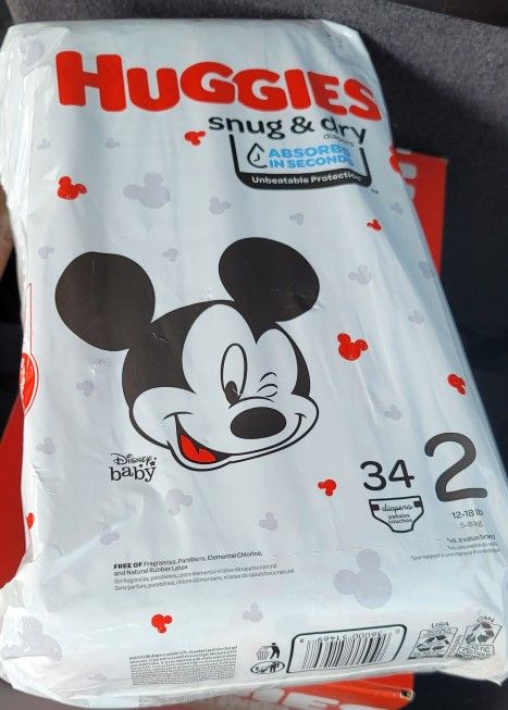 New Huggies Snug & Dry Baby Diapers, Size 2 (12-18 lbs), 34 Ct