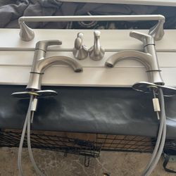 2 Bathroom Faucets, Towel Bar & 2 Hooks