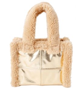 No Boundaries by No Boundaries Women's Small Sherpa Tote Bag, Gold Tan