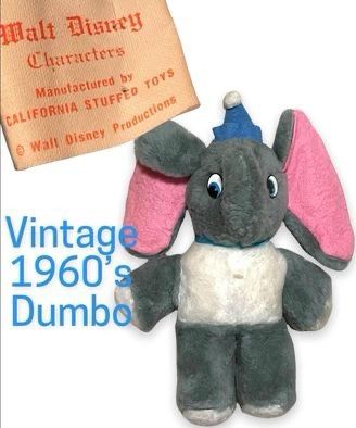 Vintage 1960’s Disney - Dumbo 12-14” Plush Figure Stuffed Animal Toy