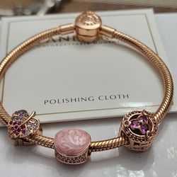 Rose Gold Pandora Bracelet With Charms 