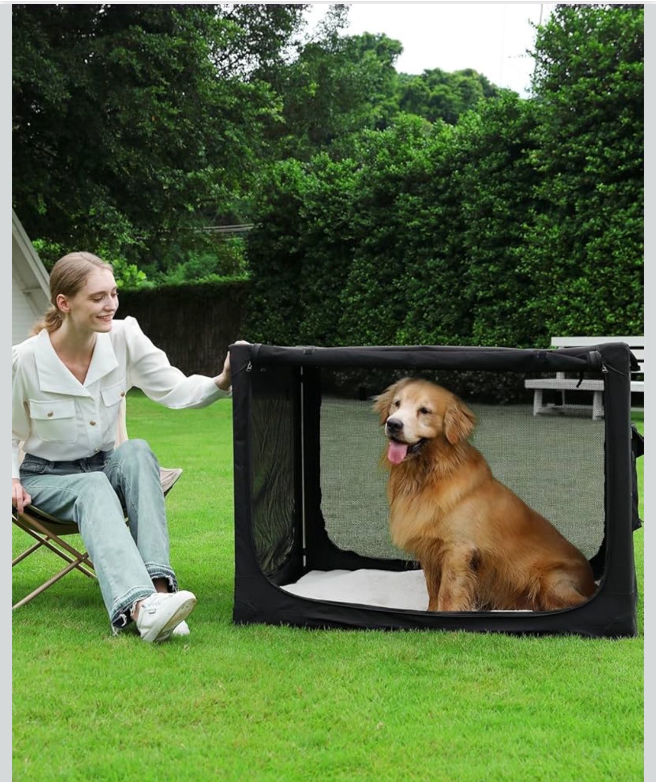 New 42” Portable Dog Crate 4-Door Foldable Soft Kennel with Durable Mesh Windows for Indoor & Outdoor Travel, with Storage Bag,Black