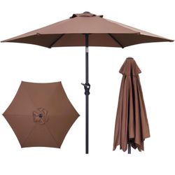 7.5Ft Patio Umbrella, Outdoor Umbrella Aluminum Market Table Umbrellas with Tilt, Crank and Sturdy Ribs for Lawn, Garden, Backyard and Pool