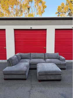 Grey 2 Piece L Shape Sectional Sofa With Ottoman