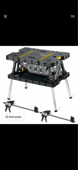 Keter Heavy Duty Portable Folding Table Tool Storage Stand Workbench Sawhorse with 12" Clamps
