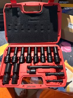 14pcs 3/8" Drive Swivel Socket Set, Deep Universal Impact Socket Set, Metric (10-19Mm) Flexible Magnetic Wobble Socket Set, 6 Point, CR-MO, 3", 6" Ext