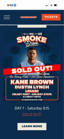OC Smoke Show Kane Brown Concert Ticket