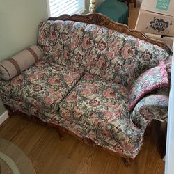 Wood floral 3 piece sectional couch