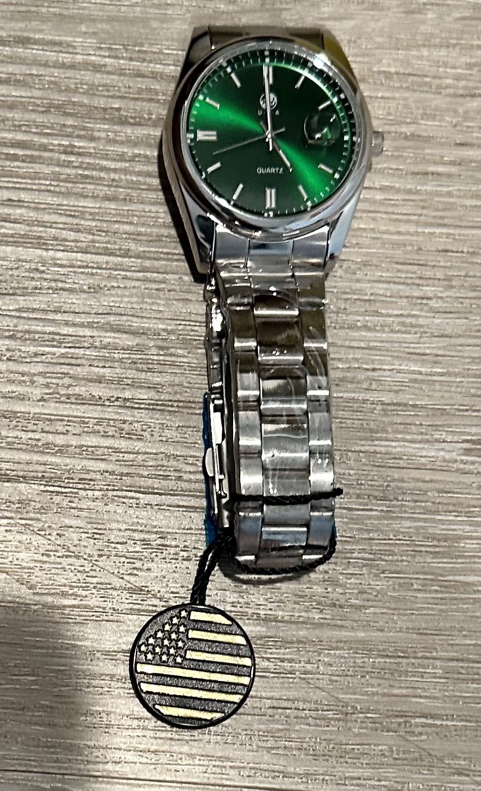 AJ - U.S.A Silver And Green Watch Quartz Movement With Tags