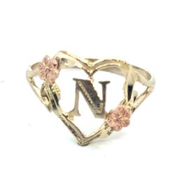 Woman’s Ladies 10k Two Toned Rose Yellow Gold Initial N in a Heart Ring Size 7 GP3130293