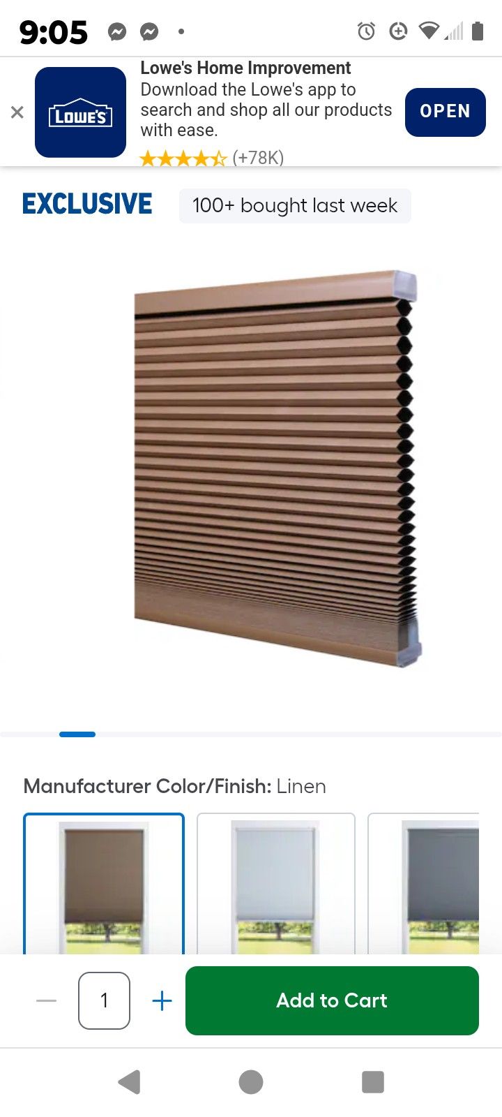 27"x68" Cellular/Roman Shades
Hardware included