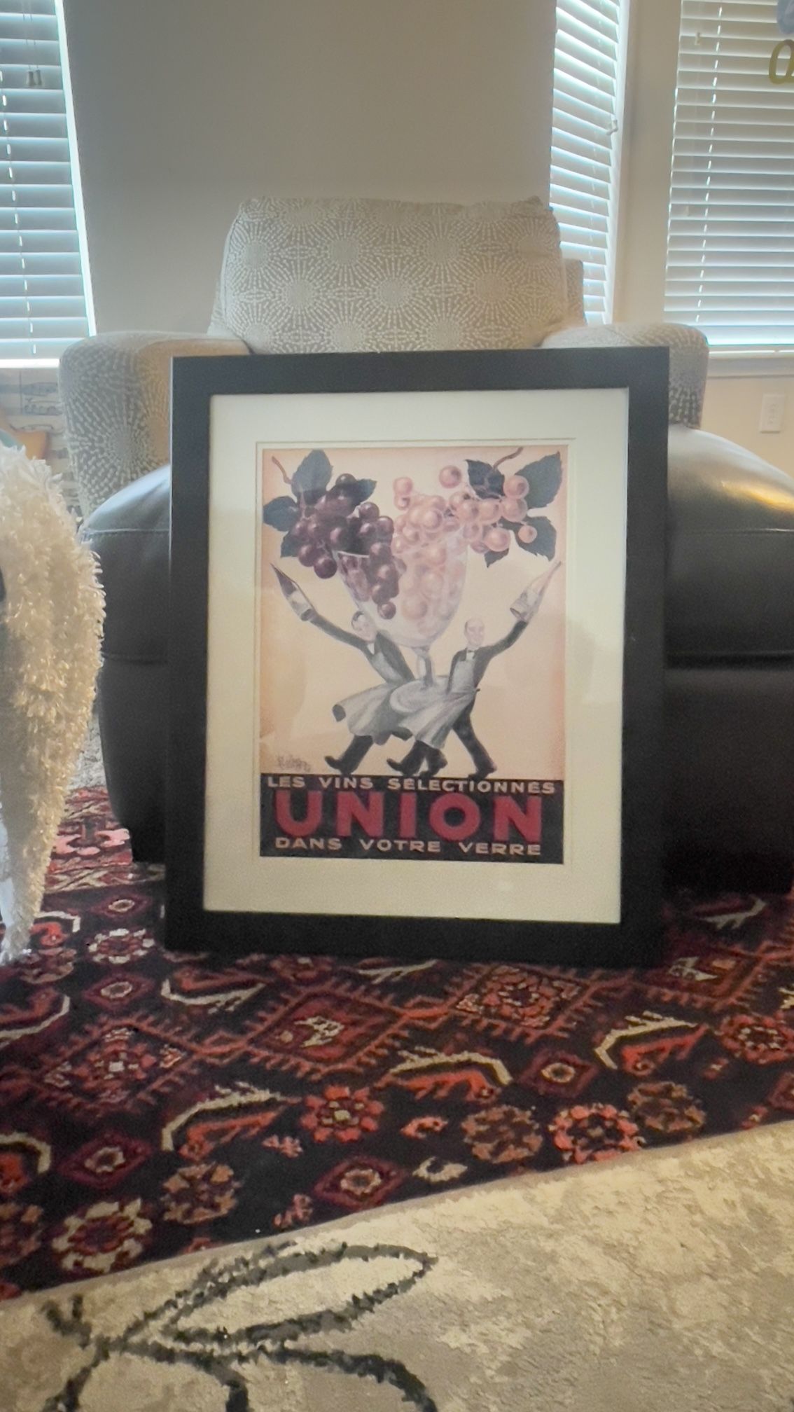 Large True Vintage French advertising Art Framed Poster "LES VINS..Created 1950.