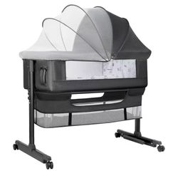 Baby Bassinet, Baby Basinet Bedside Sleeper, Easy to Fold Portable Crib Side Bassinet 2025new Style Girl/boy bassinets (Dark Gray)