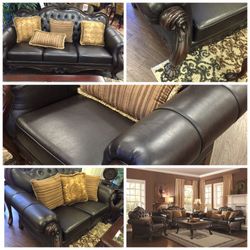 Brand new Amairani 3 Piece Leather Traditional Sofa, love seat & chair Set in Dark Brown by Coaster