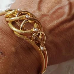 10K Vintage Yellow/Rose Gold  Pearl Bracelet - 6.5-7"