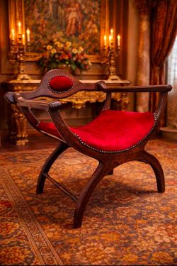 Italian Renaissance Revival Savonarola Arm Parlor / Bed Chamber Chair