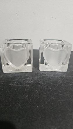 Frosted Hearts Crystal Candle Holder for Votive Candles