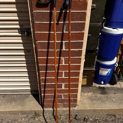 Vintage Bamboo Ski Poles 152cm 60 inches Leather Grips Plastic Baskets Skiing