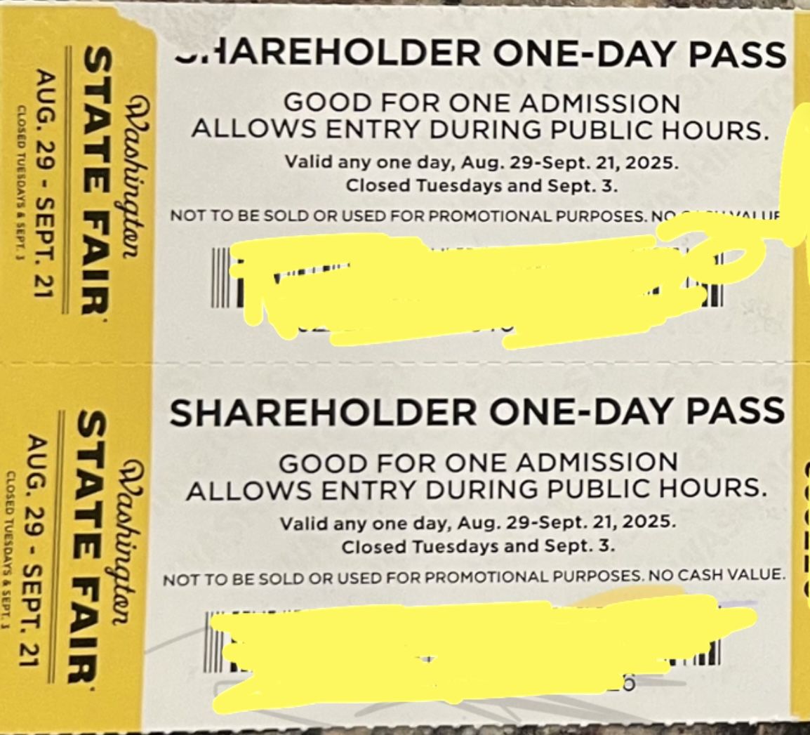 4 Tickets PUYALLUP Fair 40 For All Tickets 